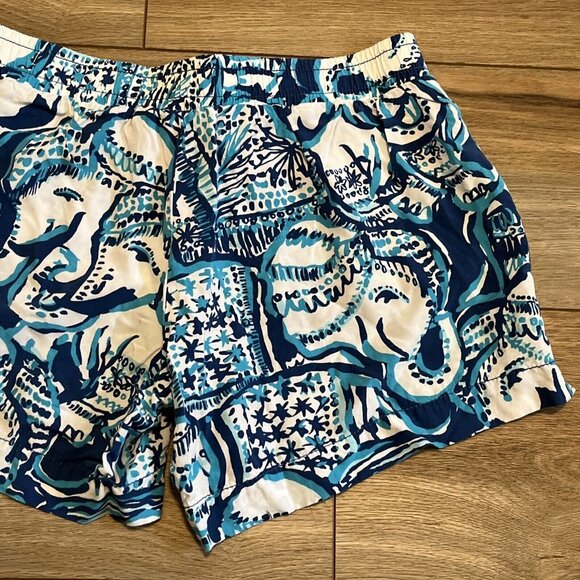 Lilly Pulitzer Katia Shorts SZ XS Keep on Trunkin Blue White Elephant Rayon - Picture 11 of 11